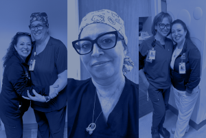 Collage of CCS ECLS Specialist Nicole Ainsworth smiling with colleagues and wearing clinical attire.